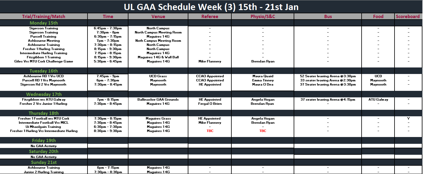 GAA Schedule Week 19 