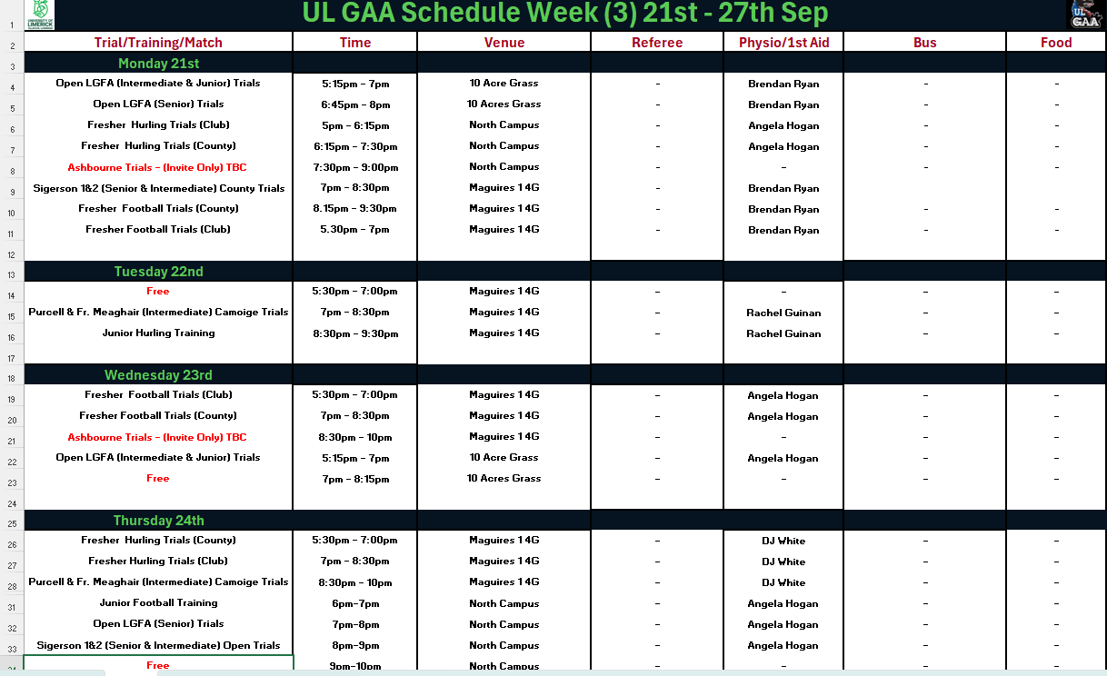 Semester 1 - Week 3 (Team Schedule)