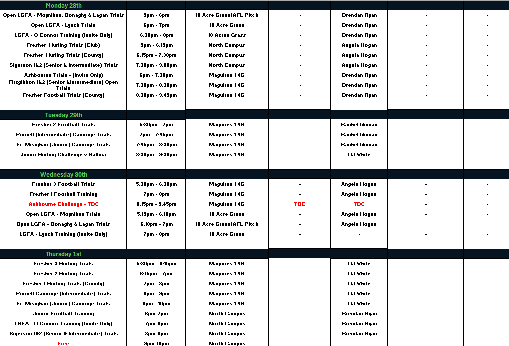 Semester 1 - Week 4 (Team Schedule)