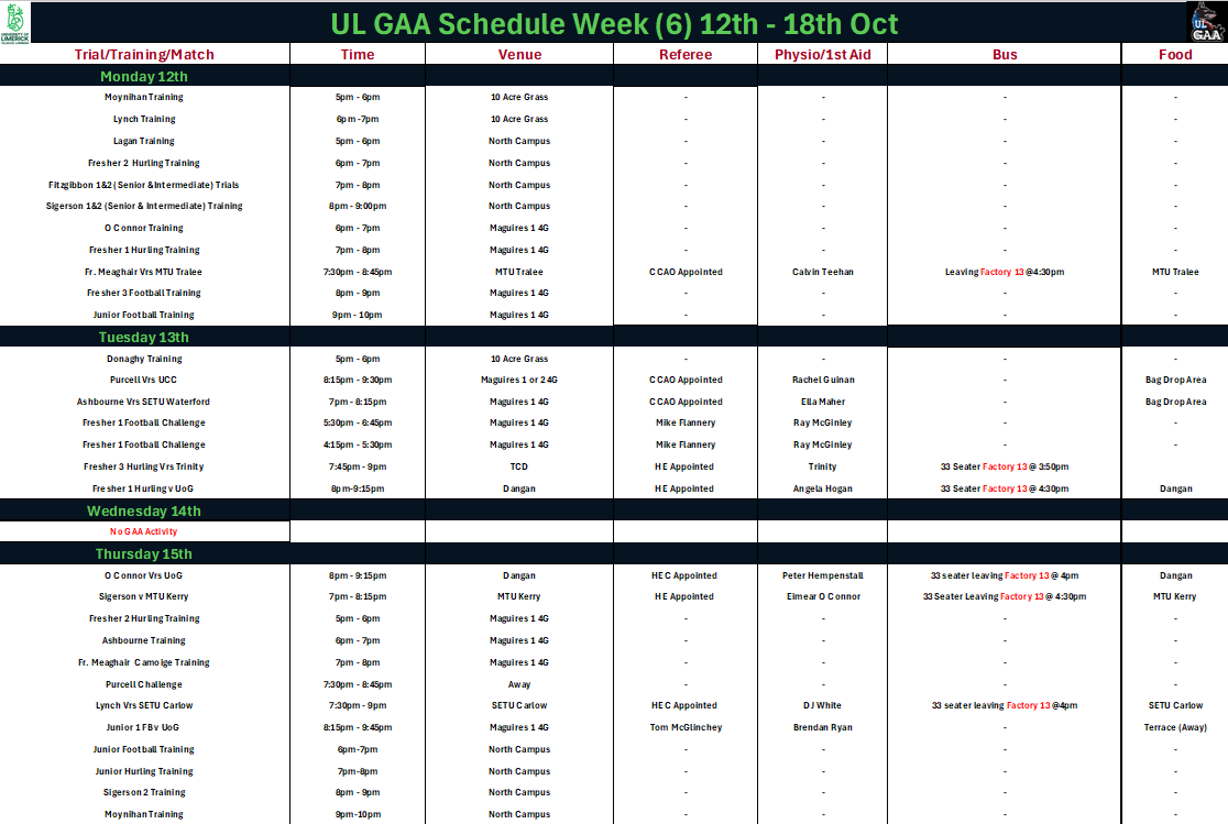 Semester 1 - Week 6 (Team Schedule)