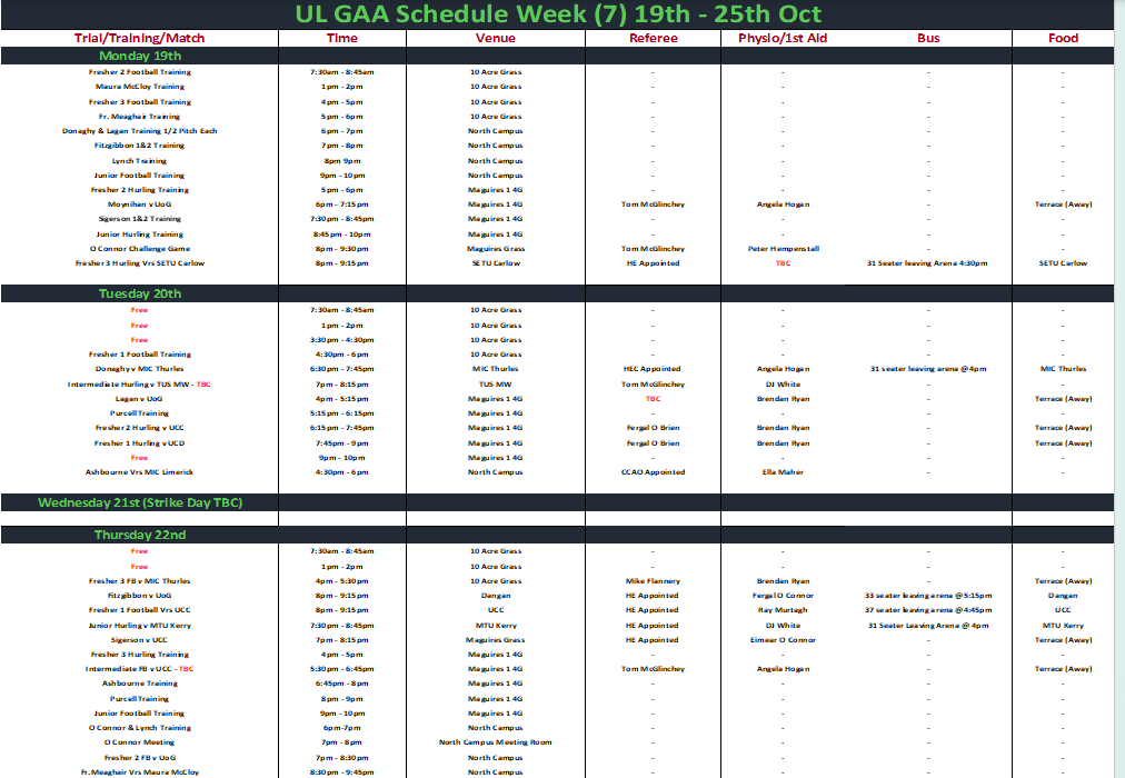 Semester 1 - Week 7 (Team Schedule)
