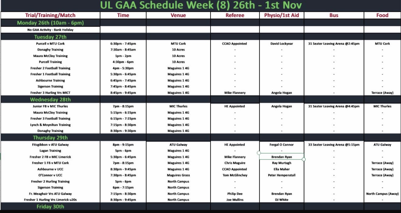 Semester 1 Week 8 (Team Schedule)