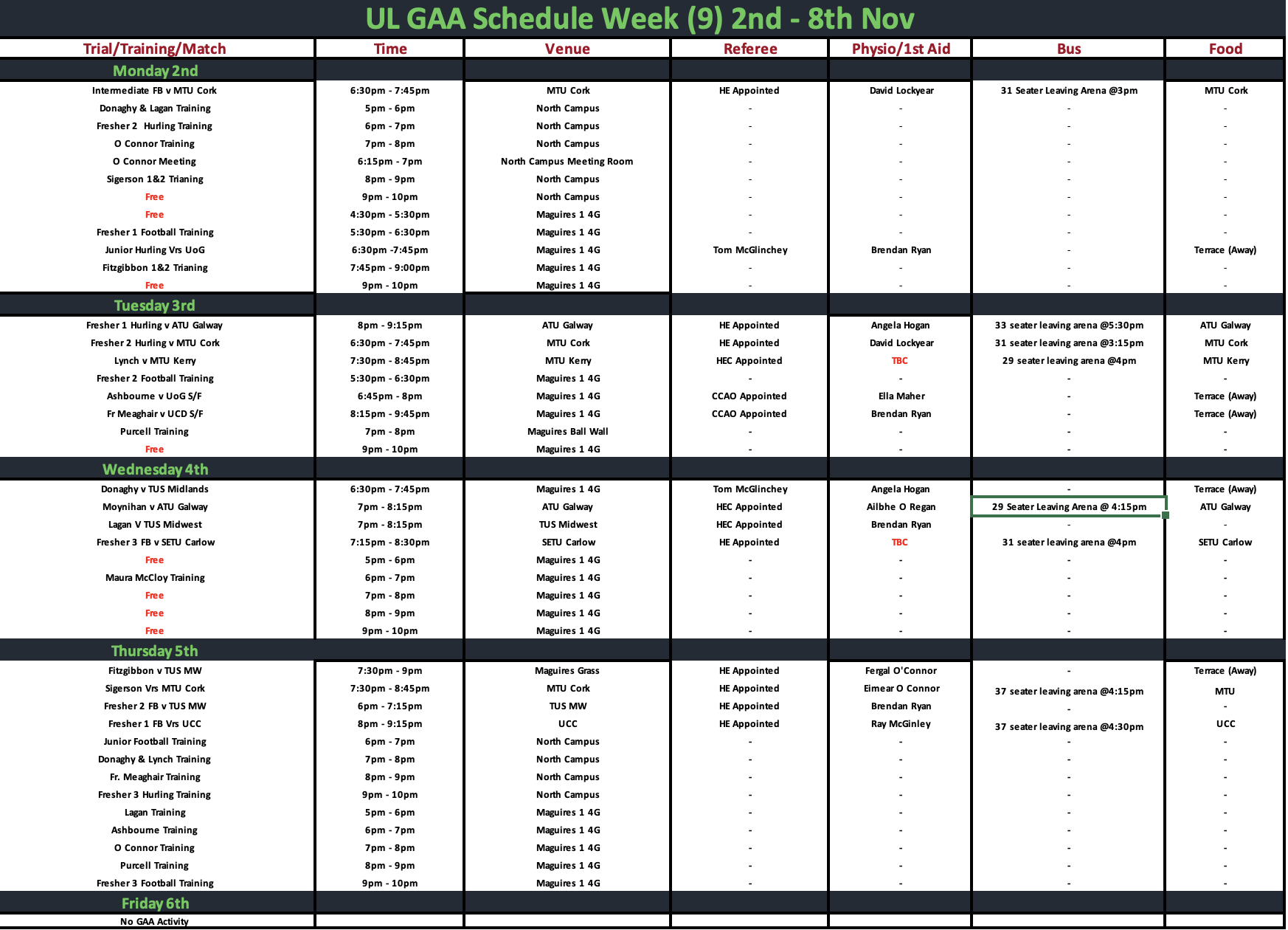 Semester 1 Week 9 (Team Schedule)